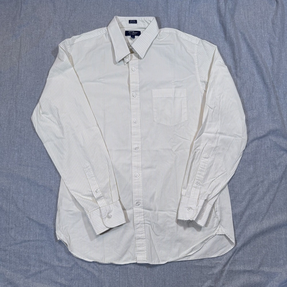 J Crew Shirt Mens Large White Yellow Check Plaid Button Down‎ Thompson Shirting
